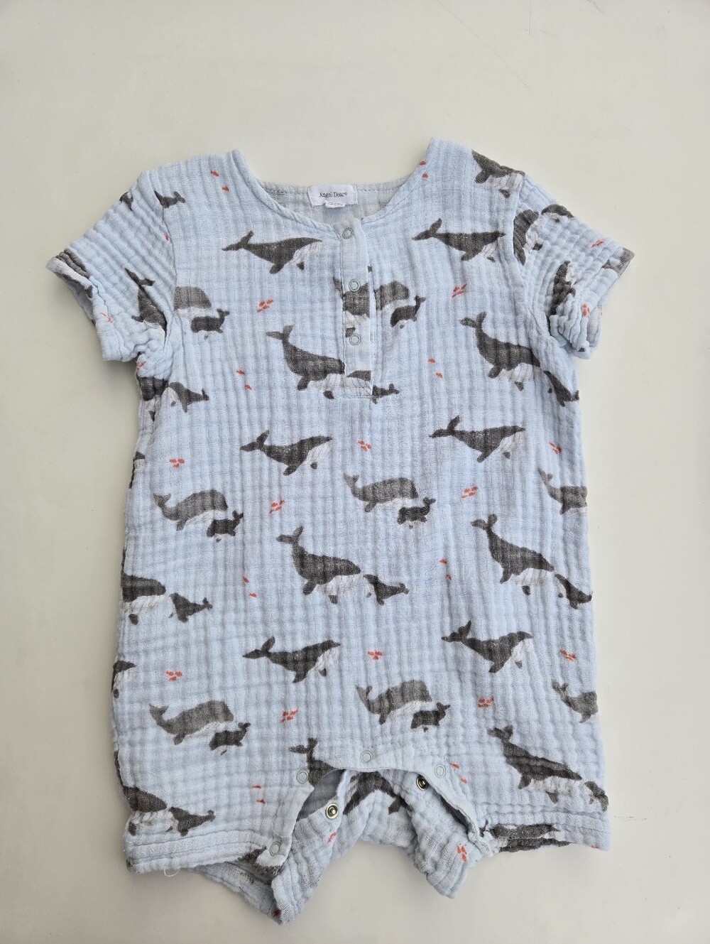 Angel Dear Light Blue Whale Print Cotton Muslin Romper 18-24m